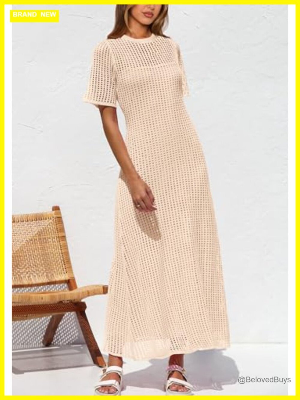 Women's Eyelet Crochet Maxi 2 Piece Dress Set Casual Vacation Beach - Picture 2 of 6